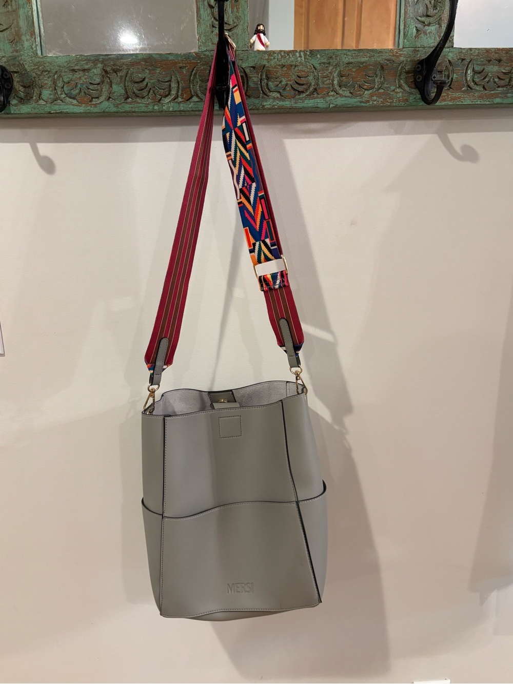 MERSI Grey Bucket Crossbody Bag with Adjustable Strap
